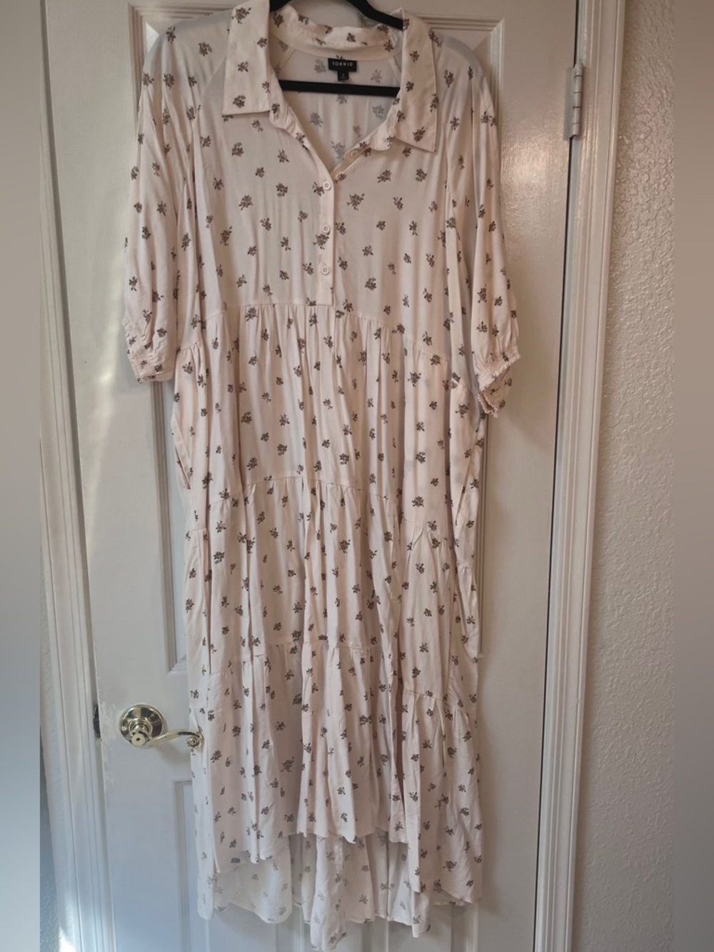 Torrid Cream Maxi Dress with Brown Floral Print